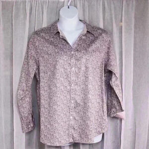 Women's Chaps 100% Cotton No Iron 1X purple floral contrasting cuffs button down